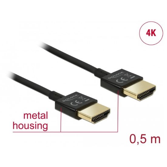 Εικόνα της καλώδιο HDMI 0.5m 4K(3840 x 2160@ 60Hz) Slim HQ Black