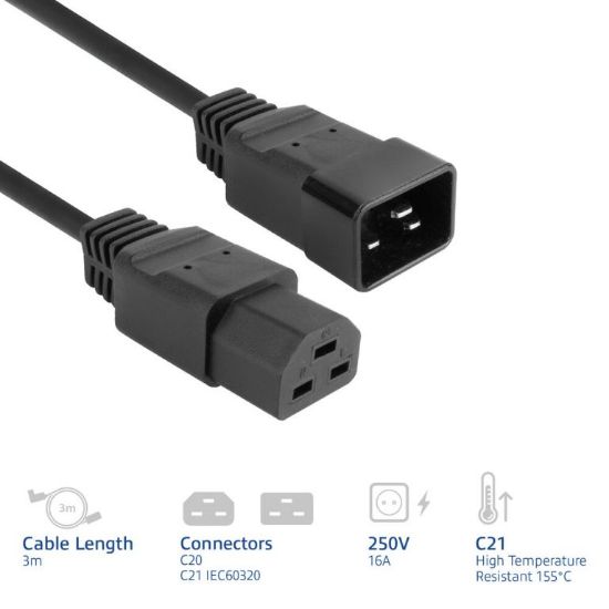 Εικόνα της ΚΑΛΩΔΙΟ ΕΠΕΚΤΑΣΗΣ ΤΡΟΦ  IEC60320/C20-C21 16A 3m