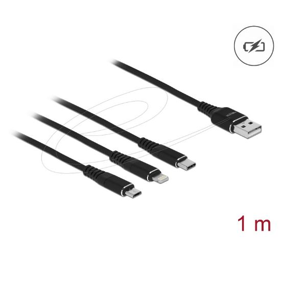 Εικόνα της USB cable Charging 3 in 1 Type-A to Lightning/Micro/Type-C 1m black
