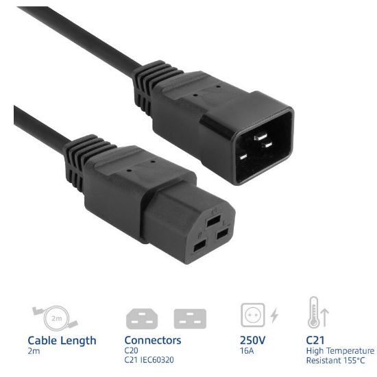 Εικόνα της ΚΑΛΩΔΙΟ ΕΠΕΚΤΑΣΗΣ ΤΡΟΦ  IEC60320/C20-C21 16A 2m