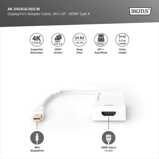 Εικόνα της Adapter MINI DisplayPort 1.2 M / HDMI 2.0 F (3840x2160@60Hz) Active