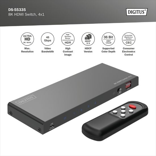 Εικόνα της SELECTOR HDMI 4 PORT, 8K@60Hz - 48 Gbps & Rem. con.
